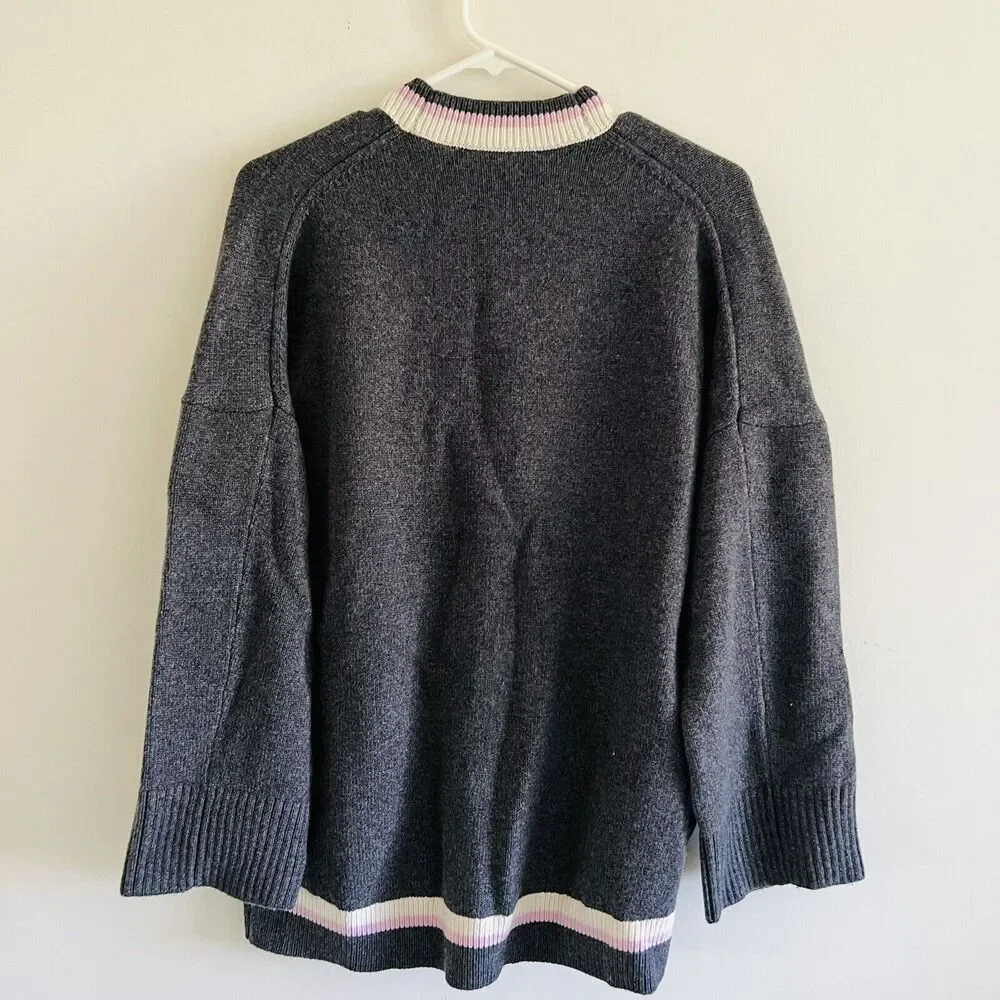 MAJE Charcoal Gray College Cardigan With M Patch - 1 (Small)